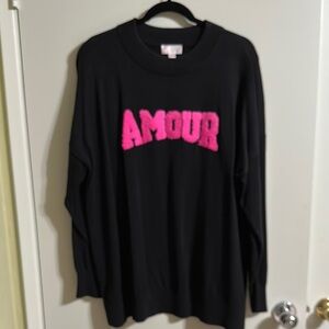 Elle Black and Pink Crew Neck Sweater